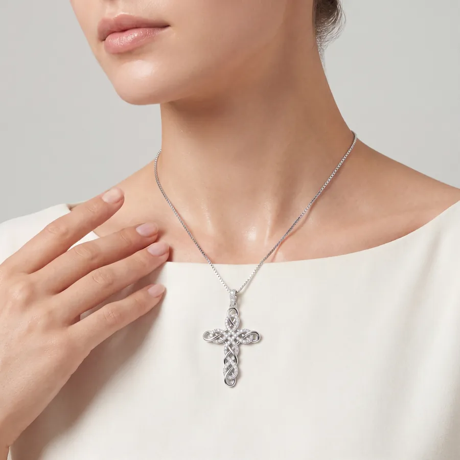 Diamond cross pendant on a fine white gold chain