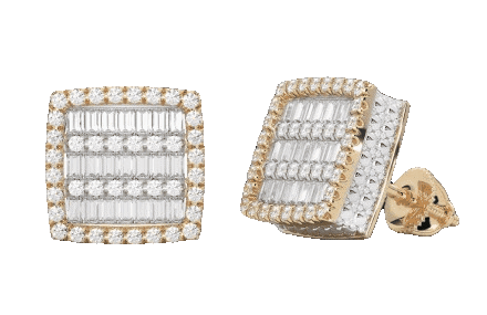 Diamond square stud earring tilted