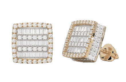 Diamond square stud earring tilted